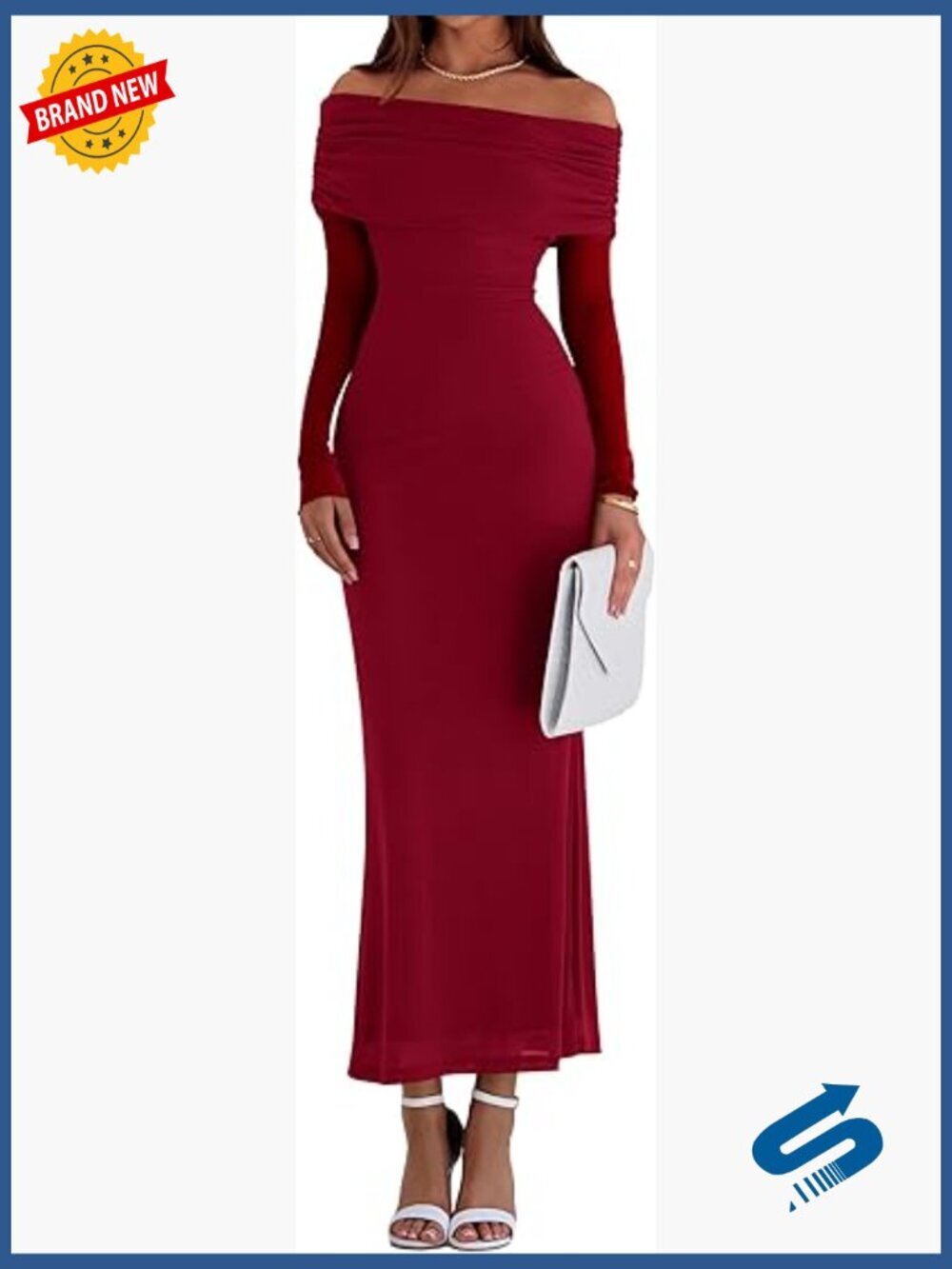 Elegant Off Shoulder Long Sleeve Formal Wedding Guest Bodycon Maxi Dress